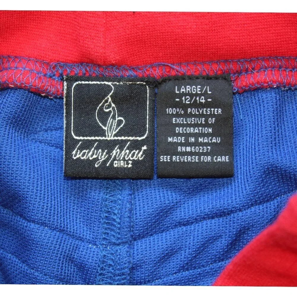 Baby Phat Girls Sweat Pants Size Large/12-14 Pull on Red Blue & white